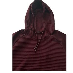RUSSELL DRI-POWER 360 hoodie, Mens maroon, Large ribbed knit front, smooth back.